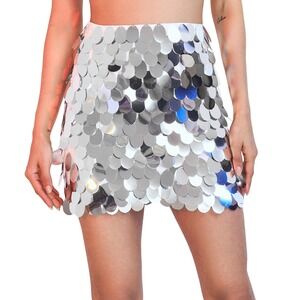NWT Sparkly Silver Large Sequin Mini Skirt - Small